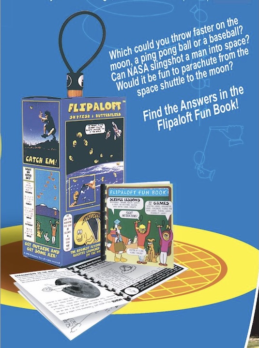 Flipaloft package, characters, and patent-style illustration